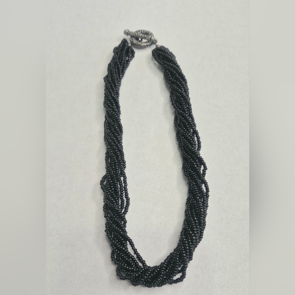 Black Twisted Seed Bead Statement Necklace